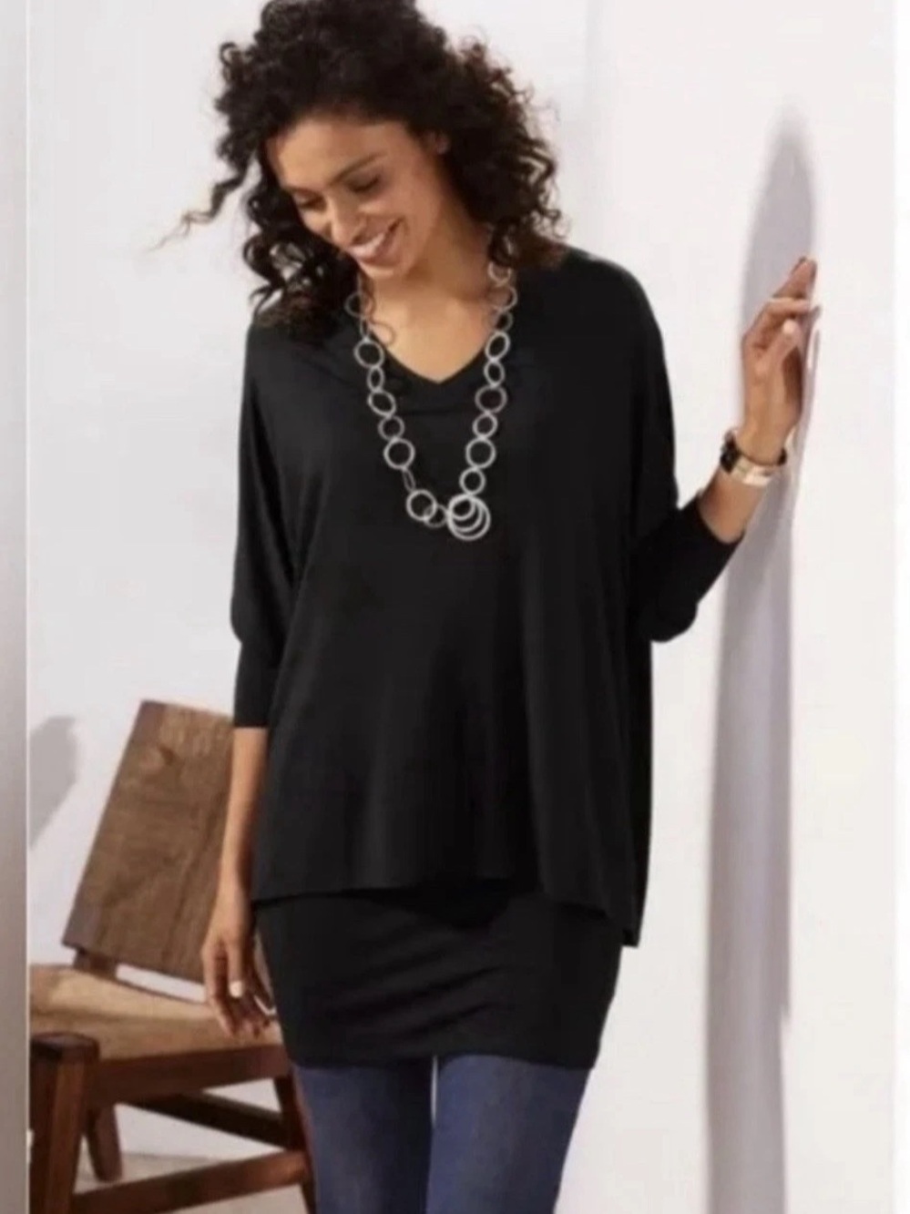 Soft Surroundings Black V-Neck Dolman Tunic Top